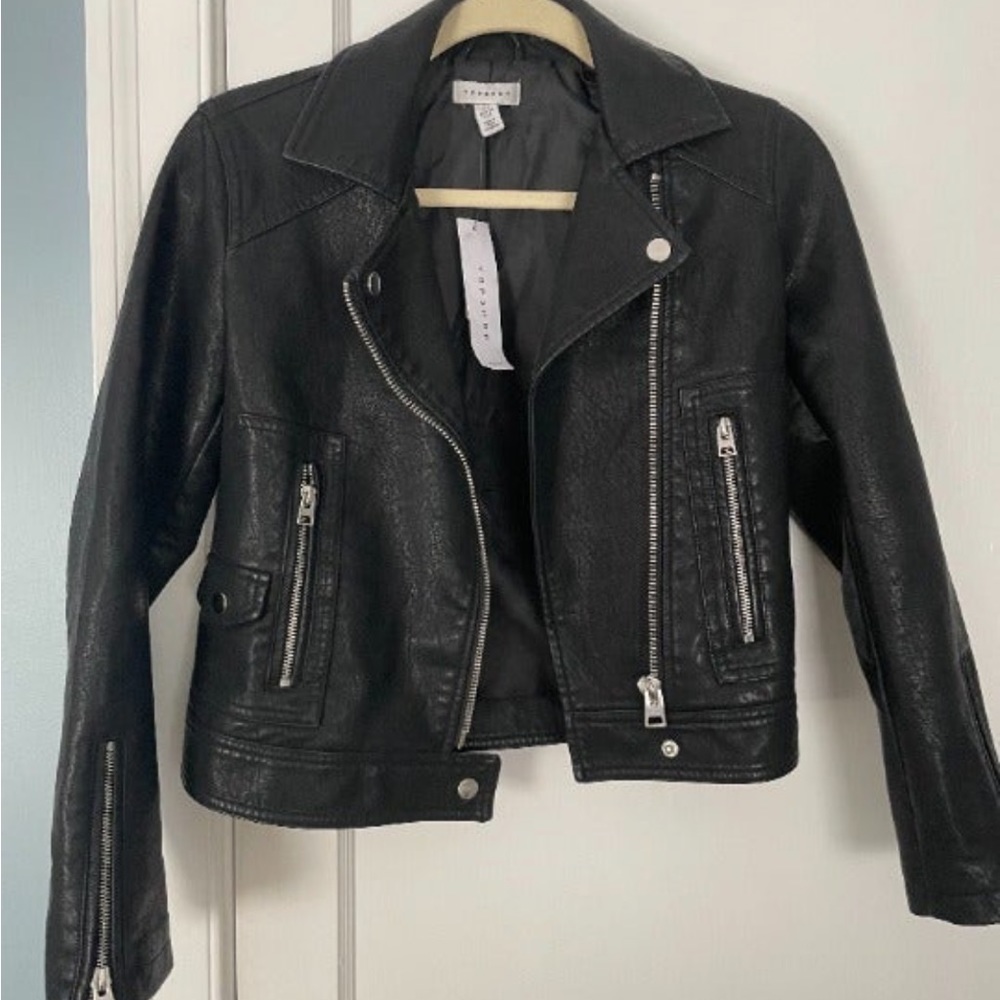 Topshop faux leather moto jacket size 2 NWT